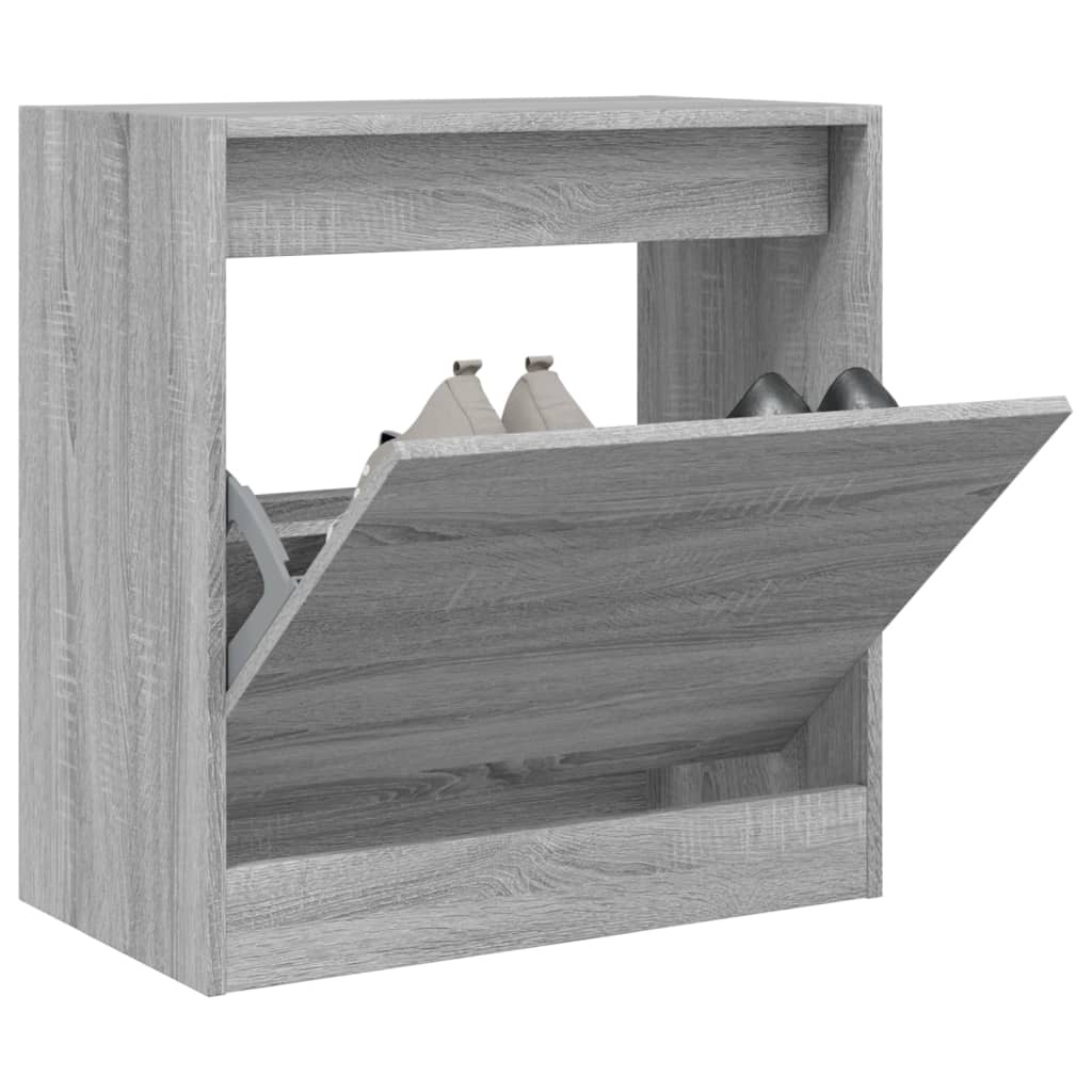 Schoenenkast 80X21X87,5 Cm Bewerkt Hout Eikenkleur Grijs Sonoma