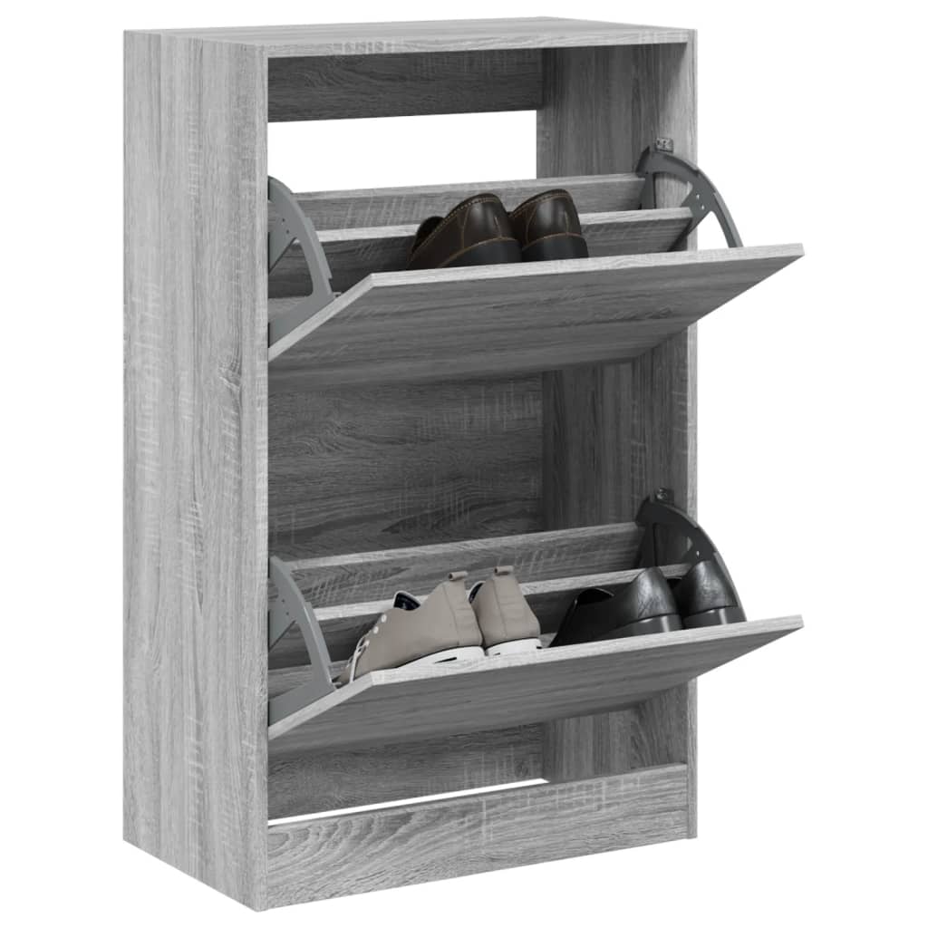 Schoenenkast 80X21X87,5 Cm Bewerkt Hout Eikenkleur Grijs Sonoma