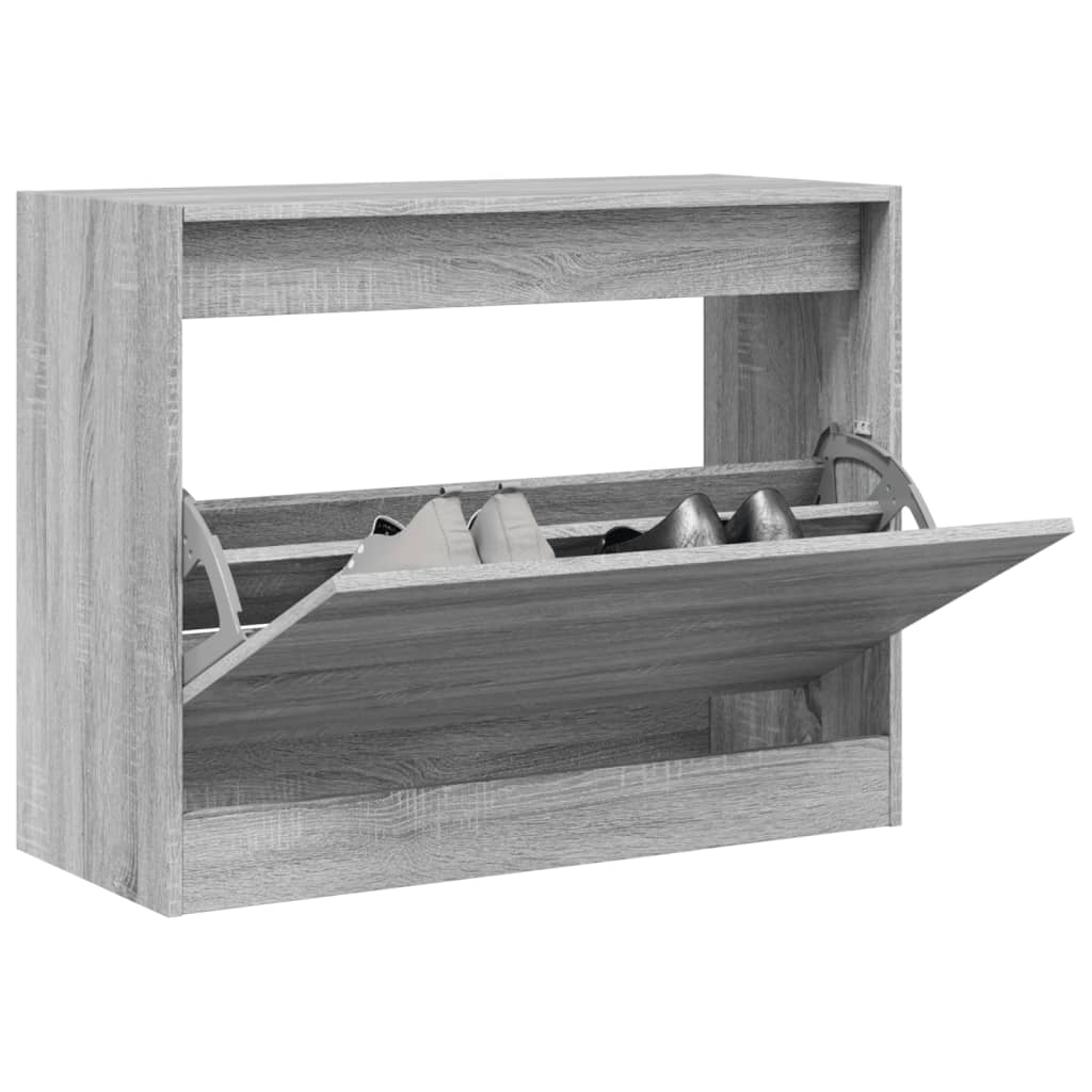 Schoenenkast 80X21X87,5 Cm Bewerkt Hout Eikenkleur Grijs Sonoma