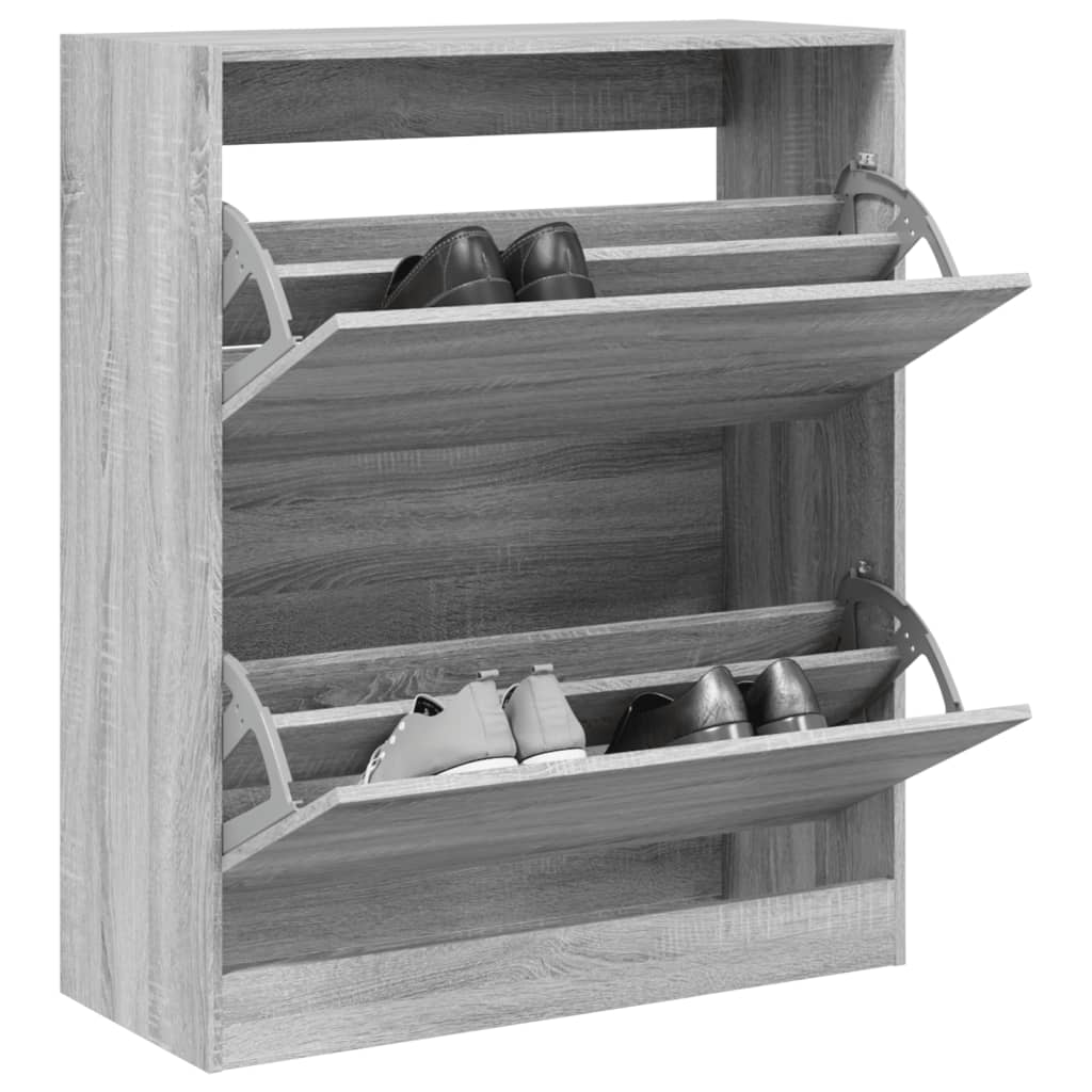 Schoenenkast 80X21X87,5 Cm Bewerkt Hout Eikenkleur Grijs Sonoma