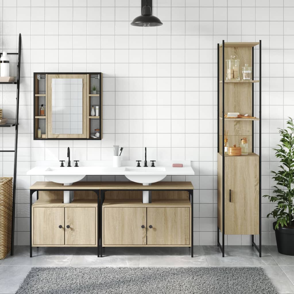4-Delige Badkamermeubelset Bewerkt Hout Kleurig