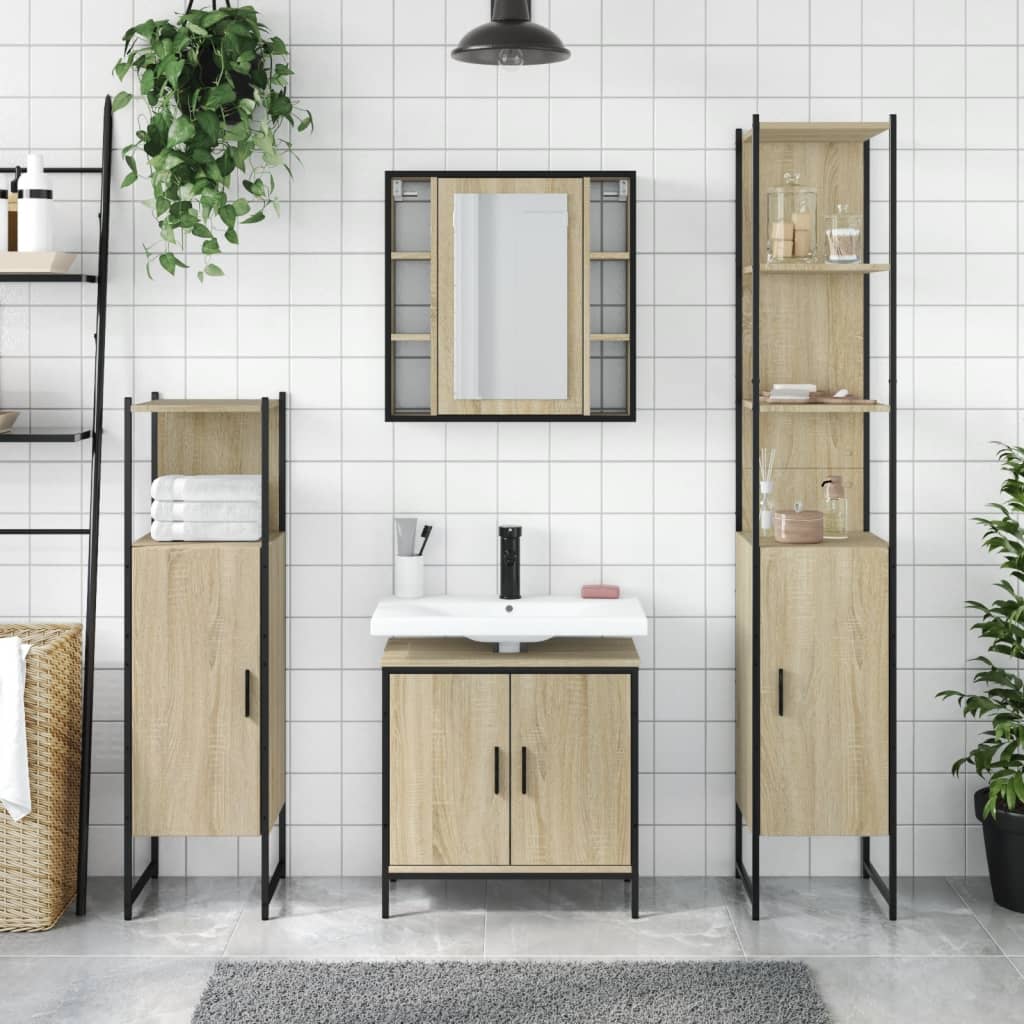 4-Delige Badkamermeubelset Bewerkt Hout Kleurig