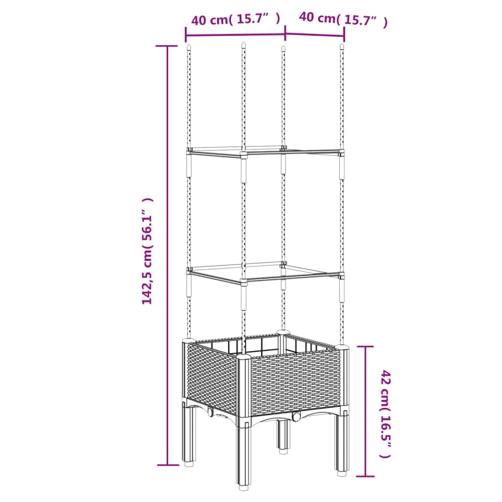 Plantenbak Met Latwerk 40X40X142,5 Cm Polypropeen