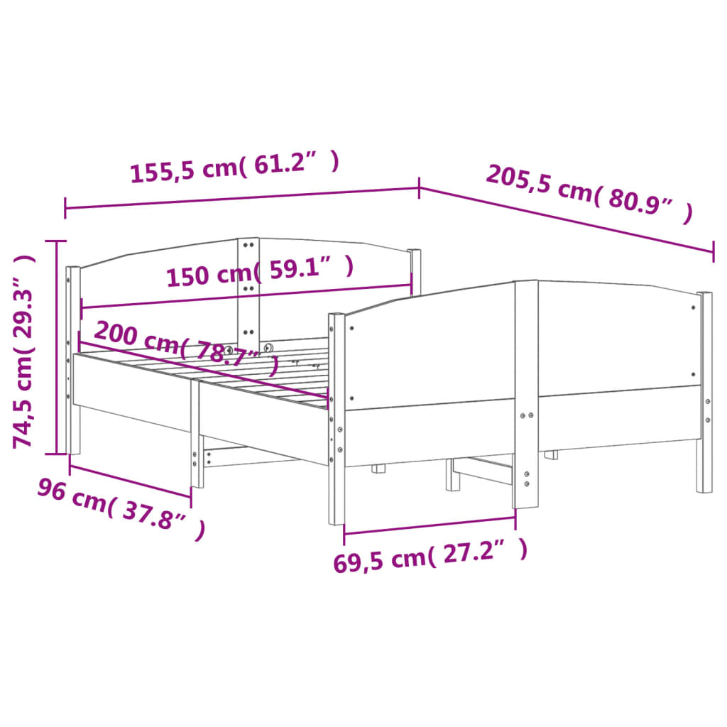 Bedframe Zonder Matras Massief Grenenhout