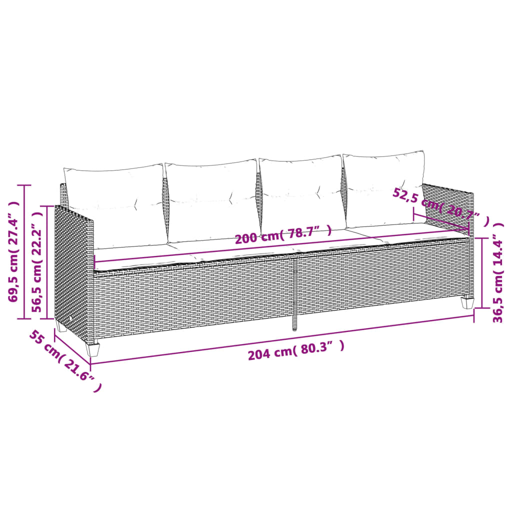 Ligbed Met Kussens Poly Rattan