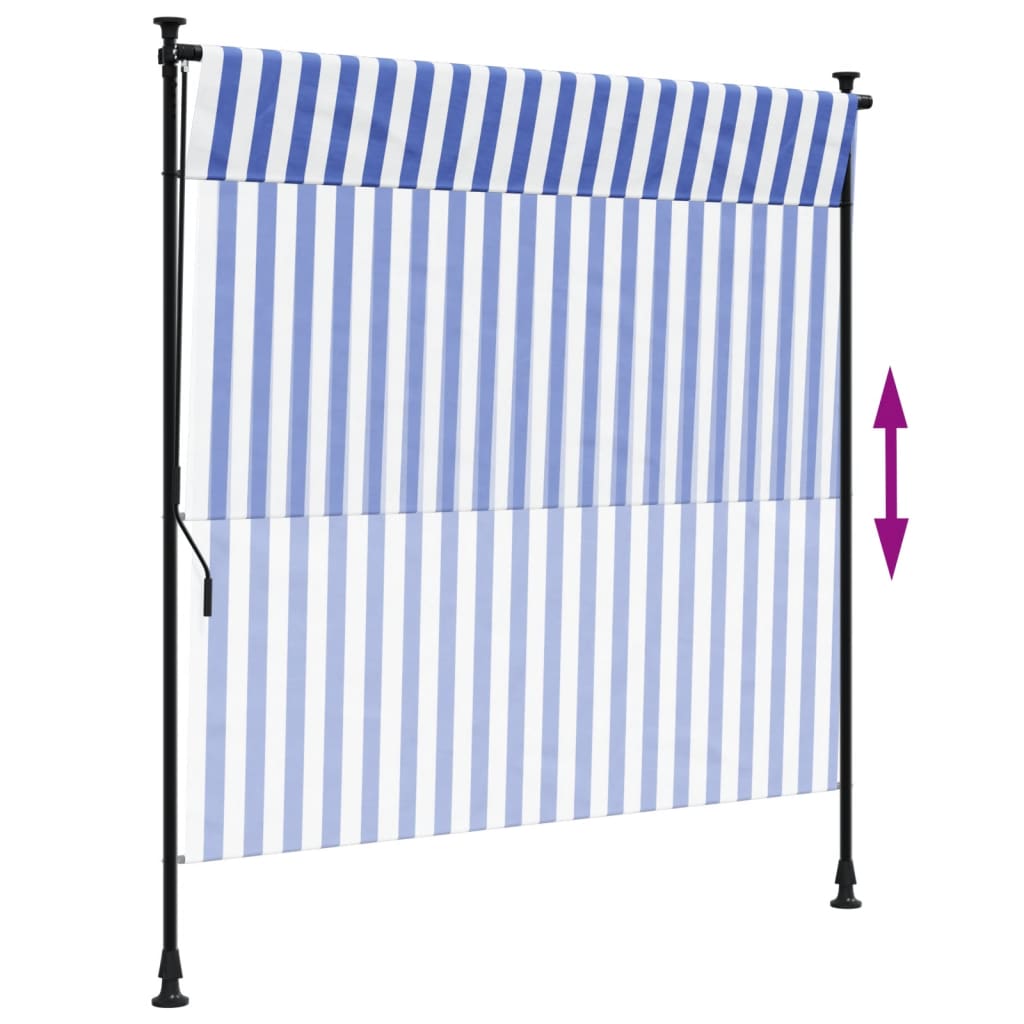 Rolgordijn Voor Buiten 200X270 Cm Stof En Staal Blauw En Wit