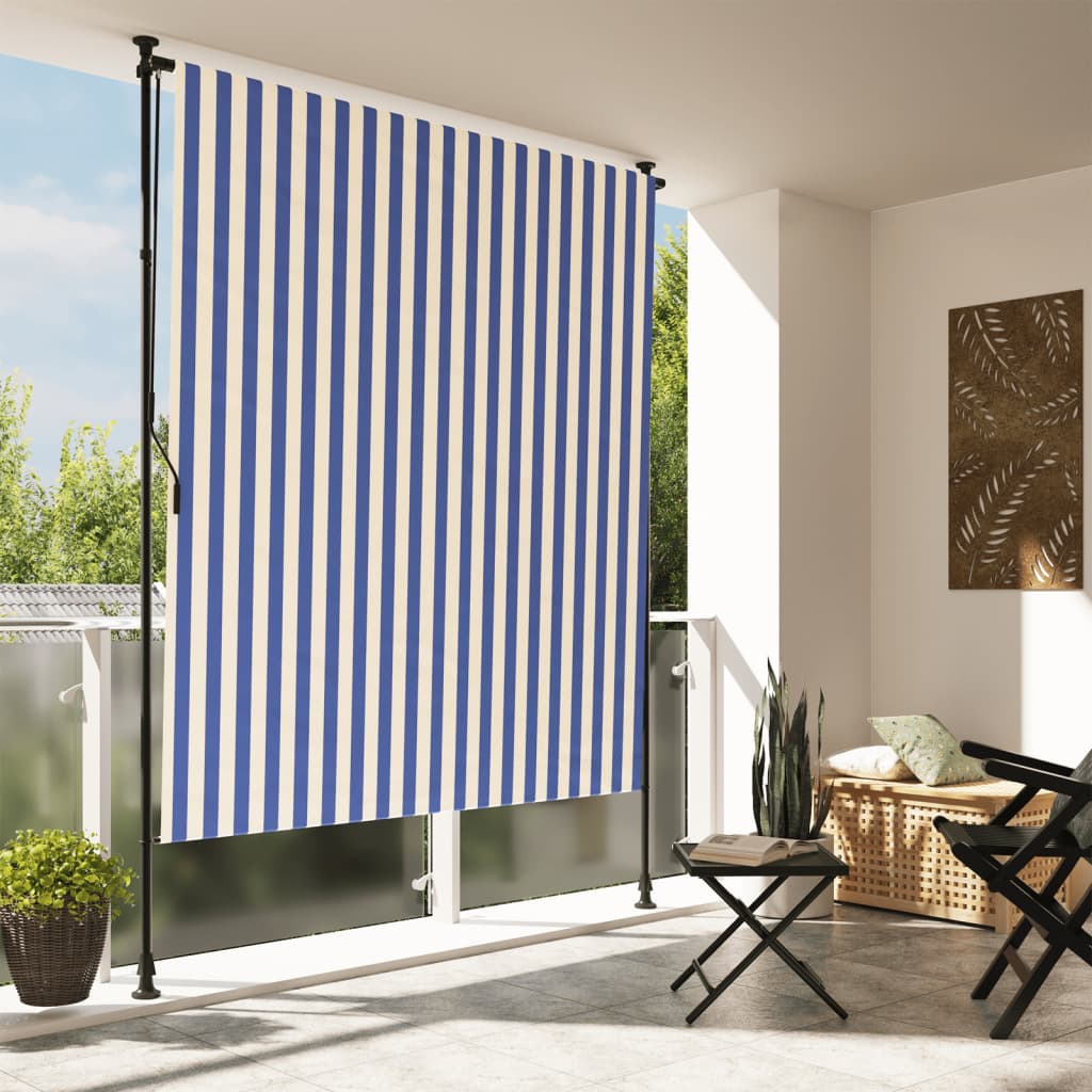 Rolgordijn Voor Buiten 200X270 Cm Stof En Staal Blauw En Wit