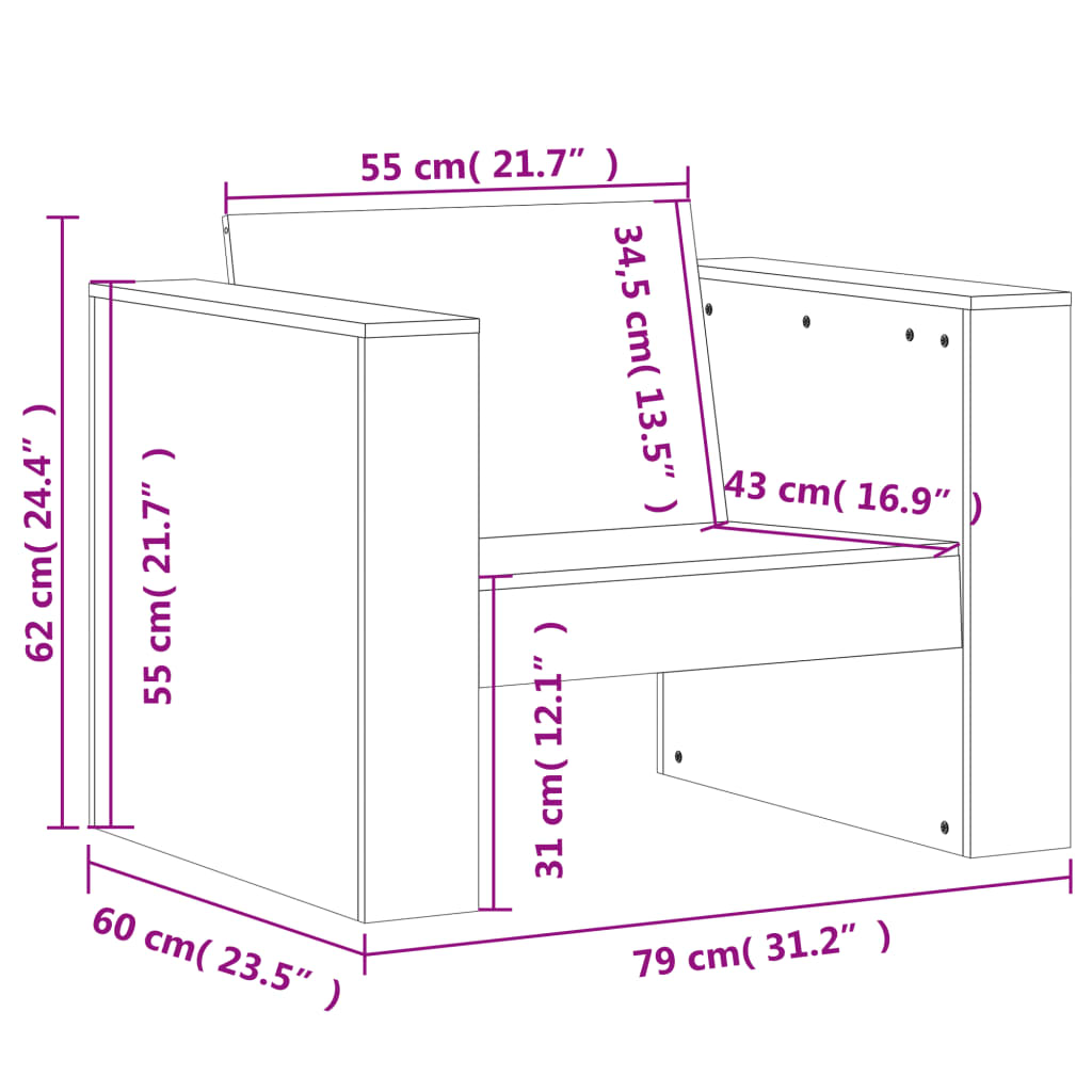 Tuinbank 79X60X62 Cm Massief Grenenhout Wit