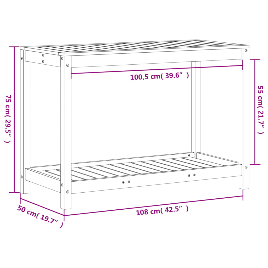 Oppottafel Met Schap 108X50X75 Cm Geïmpregneerd Grenenhout