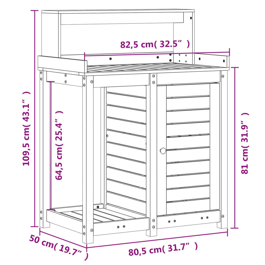 Oppottafel Met Schappen 82,5X50X109,5 Cm Massief Douglashout