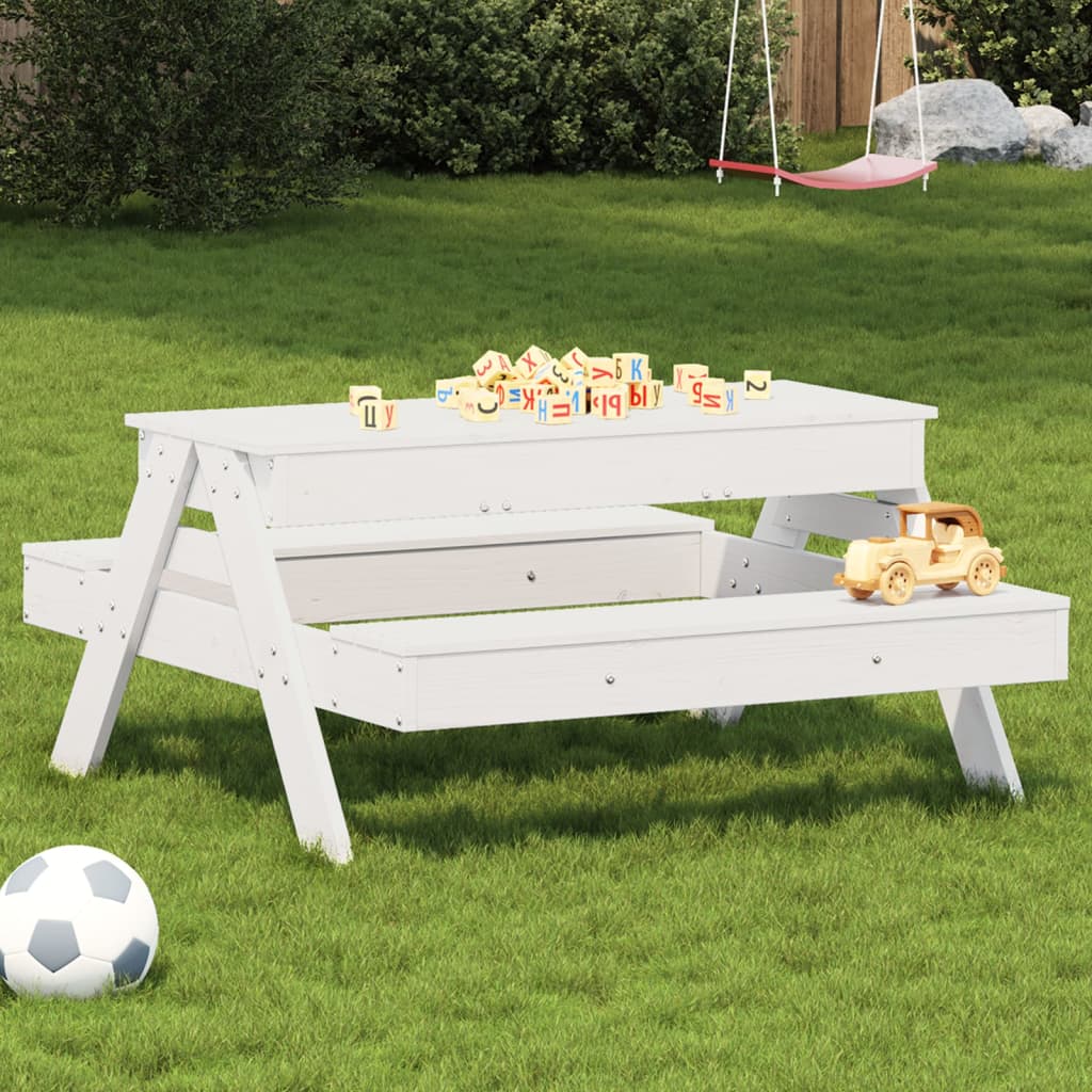 Picknicktafel Met Zandbak Voor Kinderen Massief Grenenhout Wit