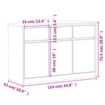 Dressoir Sauda 114X43X75,5 Cm Massief Grenenhout Eikenkleurig Donkergrijs