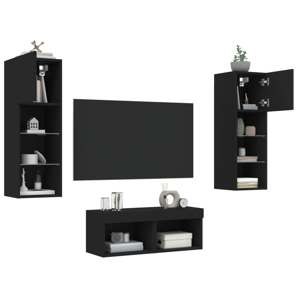 4-Delige Tv-Wandmeubelset Met Led-Verlichting