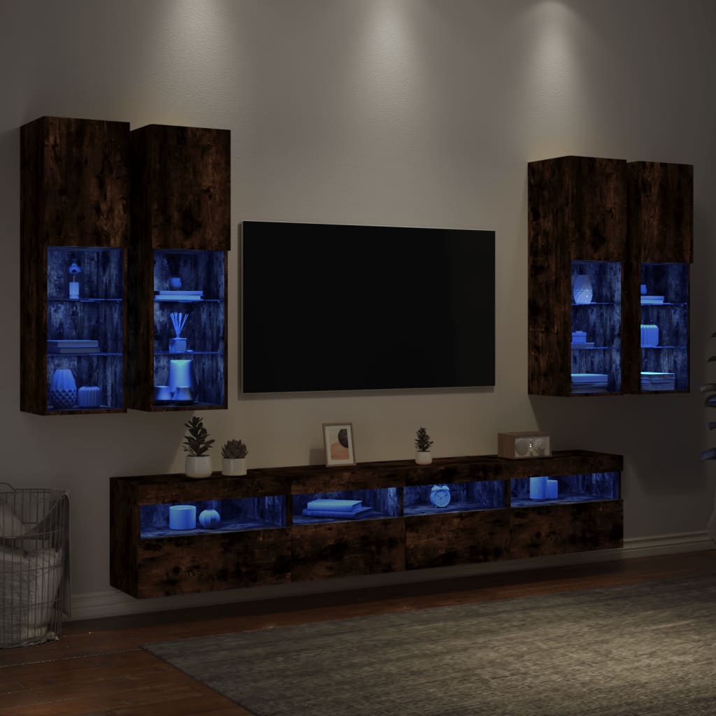 7-Delige Tv-Wandmeubelset Met Led-Verlichting