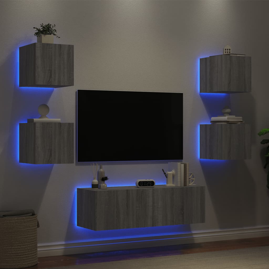 5-Delige Tv-Wandmeubelset Met Led-Verlichting