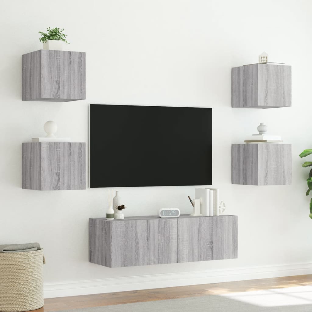 5-Delige Tv-Wandmeubelset Met Led-Verlichting