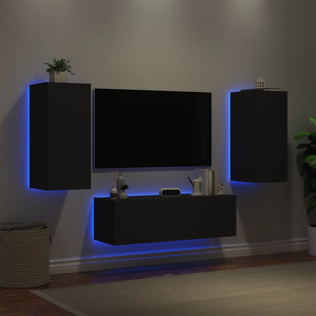 3-Delige Tv-Wandmeubelset Met Led-Verlichting