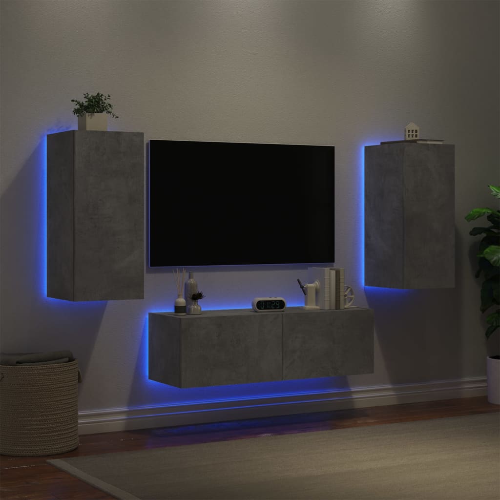 3-Delige Tv-Wandmeubelset Met Led-Verlichting