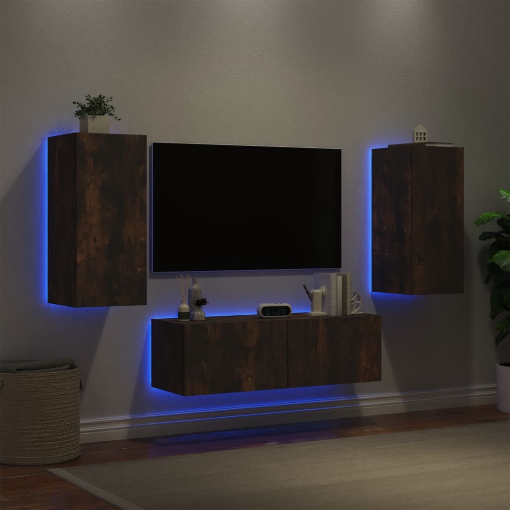 3-Delige Tv-Wandmeubelset Met Led-Verlichting