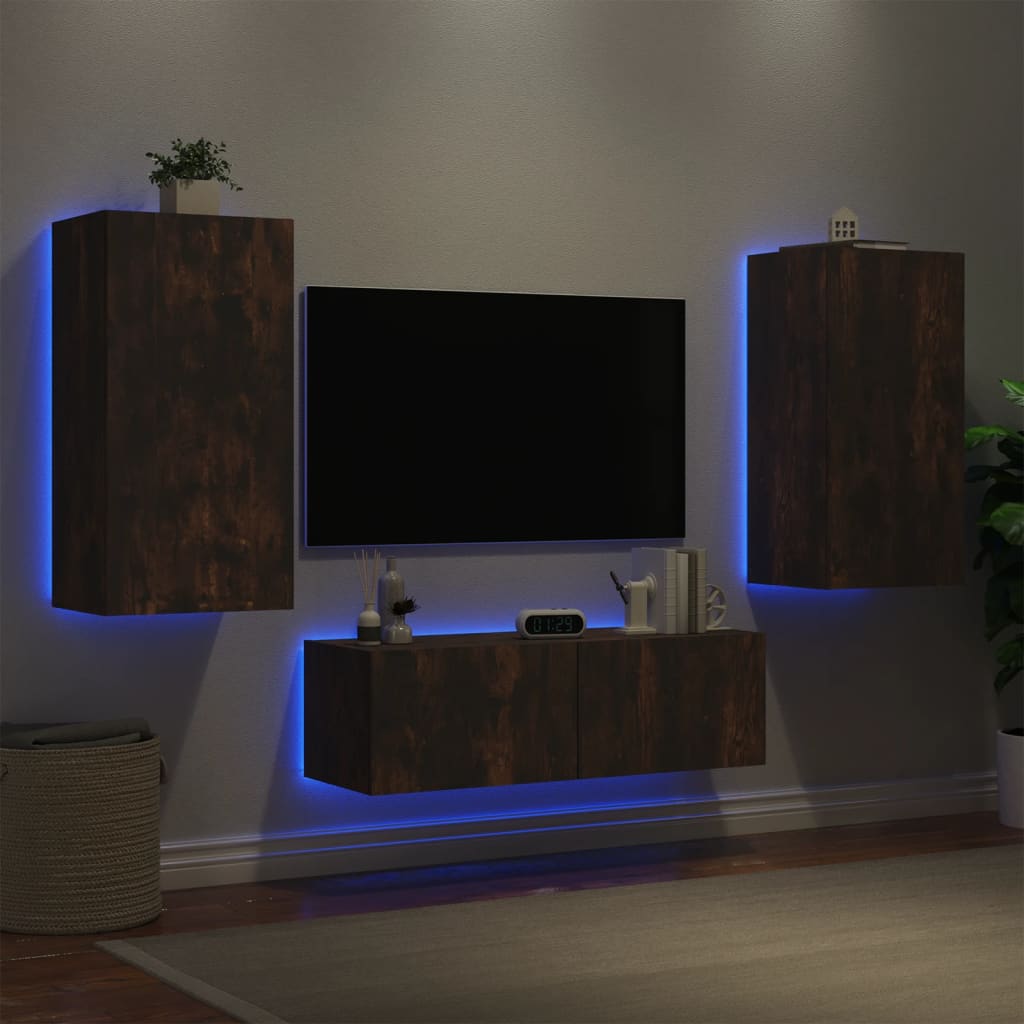 3-Delige Tv-Wandmeubelset Met Led-Verlichting