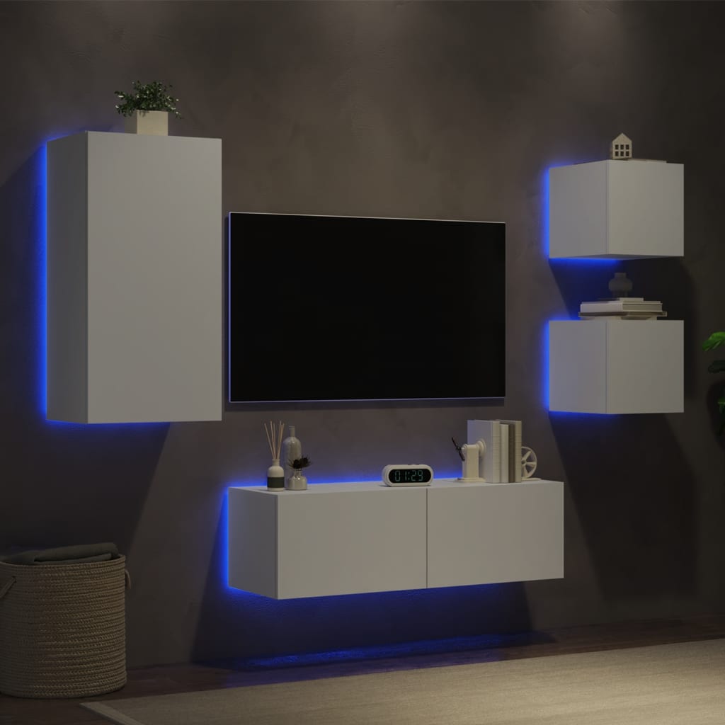 4-Delige Tv-Wandmeubelset Met Led-Verlichting