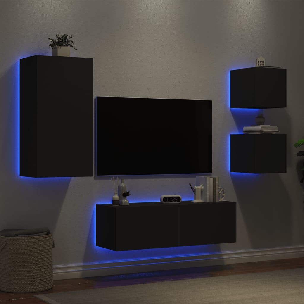 4-Delige Tv-Wandmeubelset Met Led-Verlichting