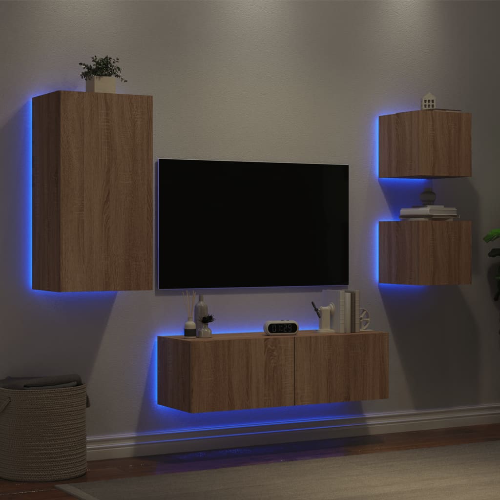 4-Delige Tv-Wandmeubelset Met Led-Verlichting