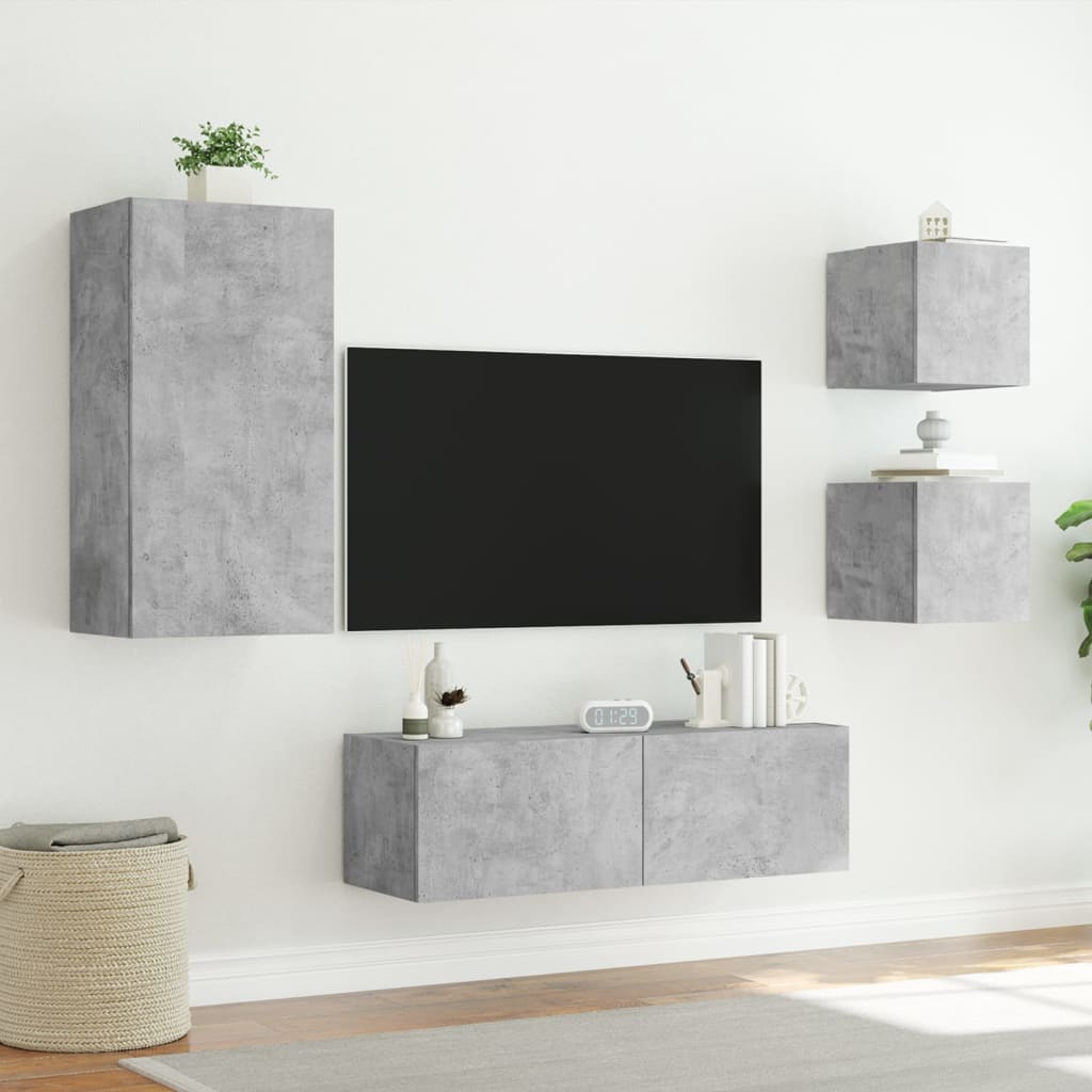 4-Delige Tv-Wandmeubelset Met Led-Verlichting