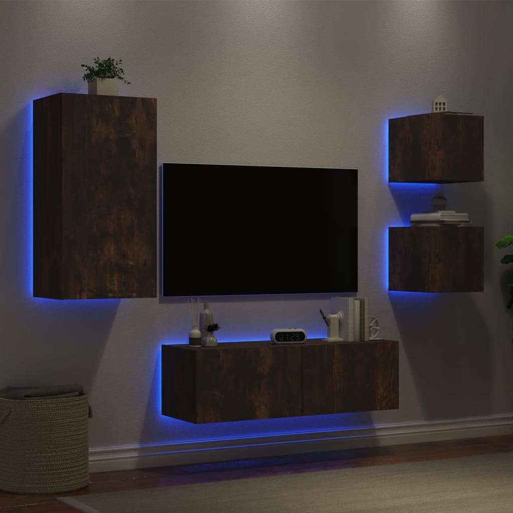 4-Delige Tv-Wandmeubelset Met Led-Verlichting