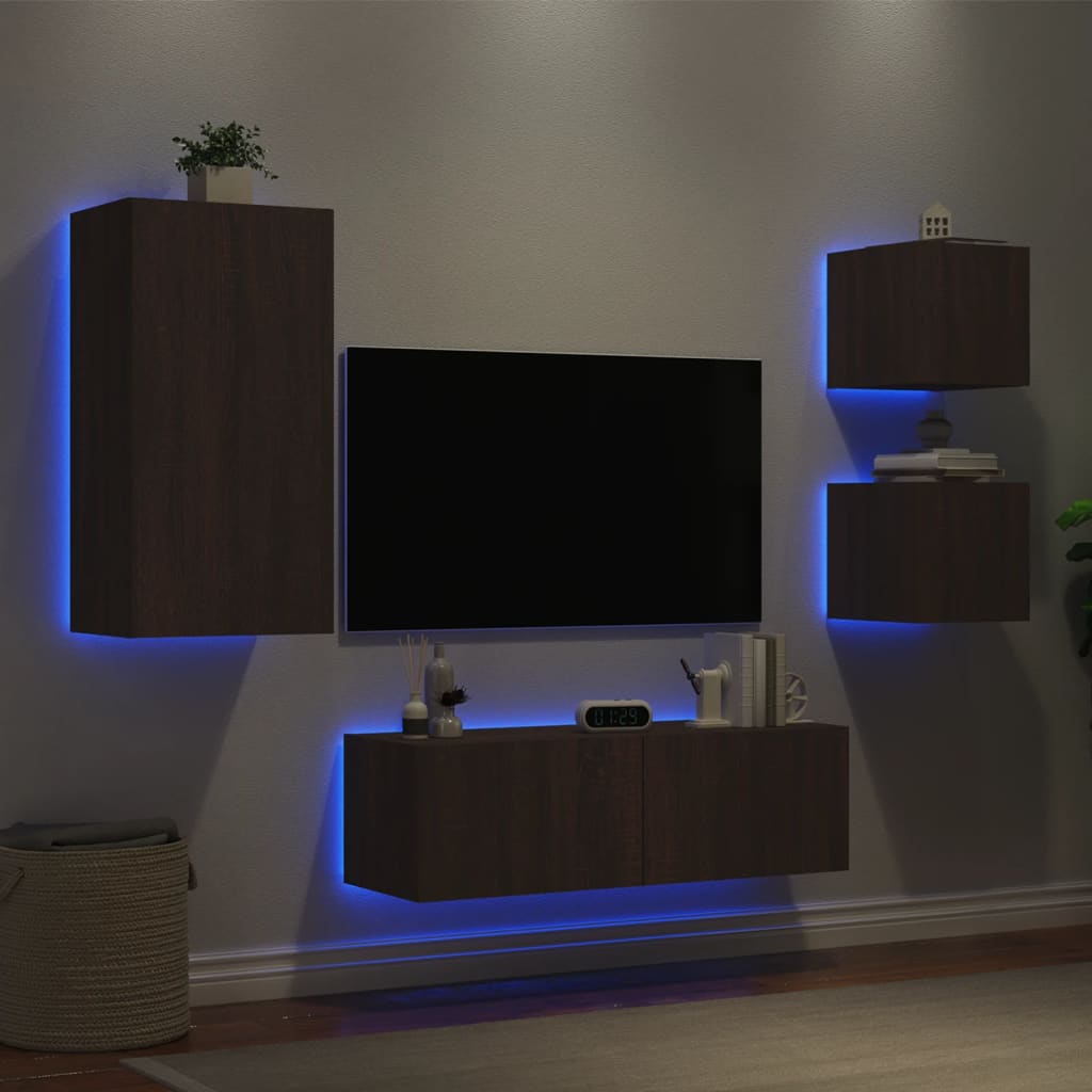 4-Delige Tv-Wandmeubelset Met Led-Verlichting