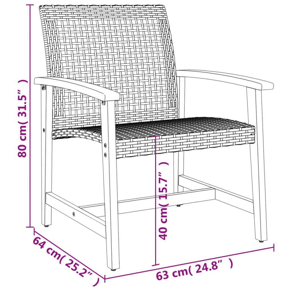 Tuinnstoelen 2 St Poly Rattan En Acaciahout Zwart