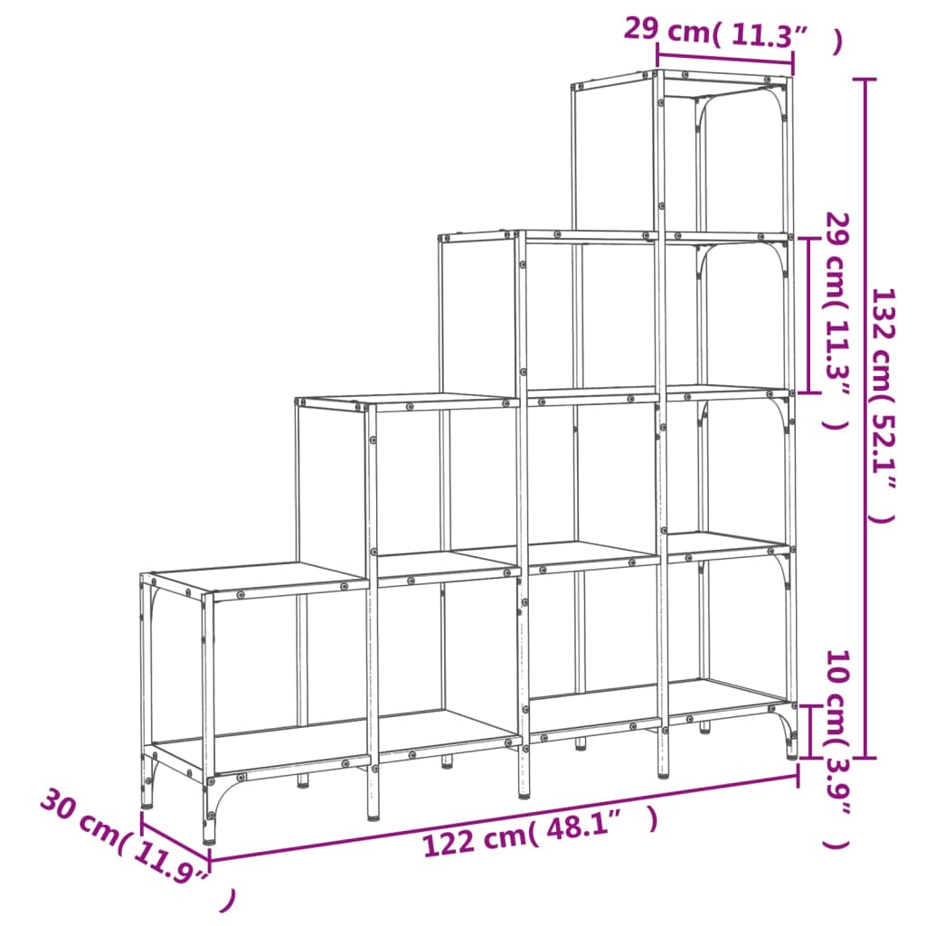 Boekenkast 122X30X Bewerkt Hout En Metaal Gerookt Eiken