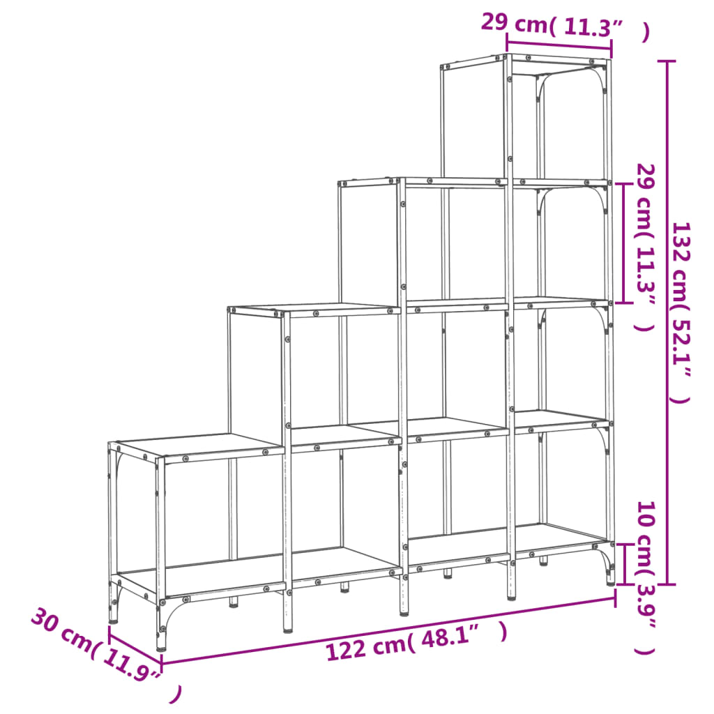 Boekenkast 122X30X Bewerkt Hout En Metaal Grijs Sonoma