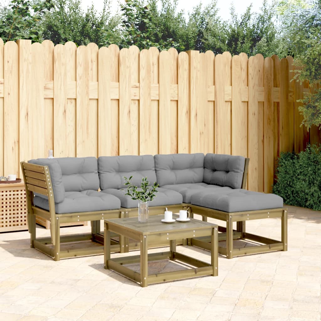 4-Delige Loungeset Met Kussens Massief Grenenhout Wasbruin