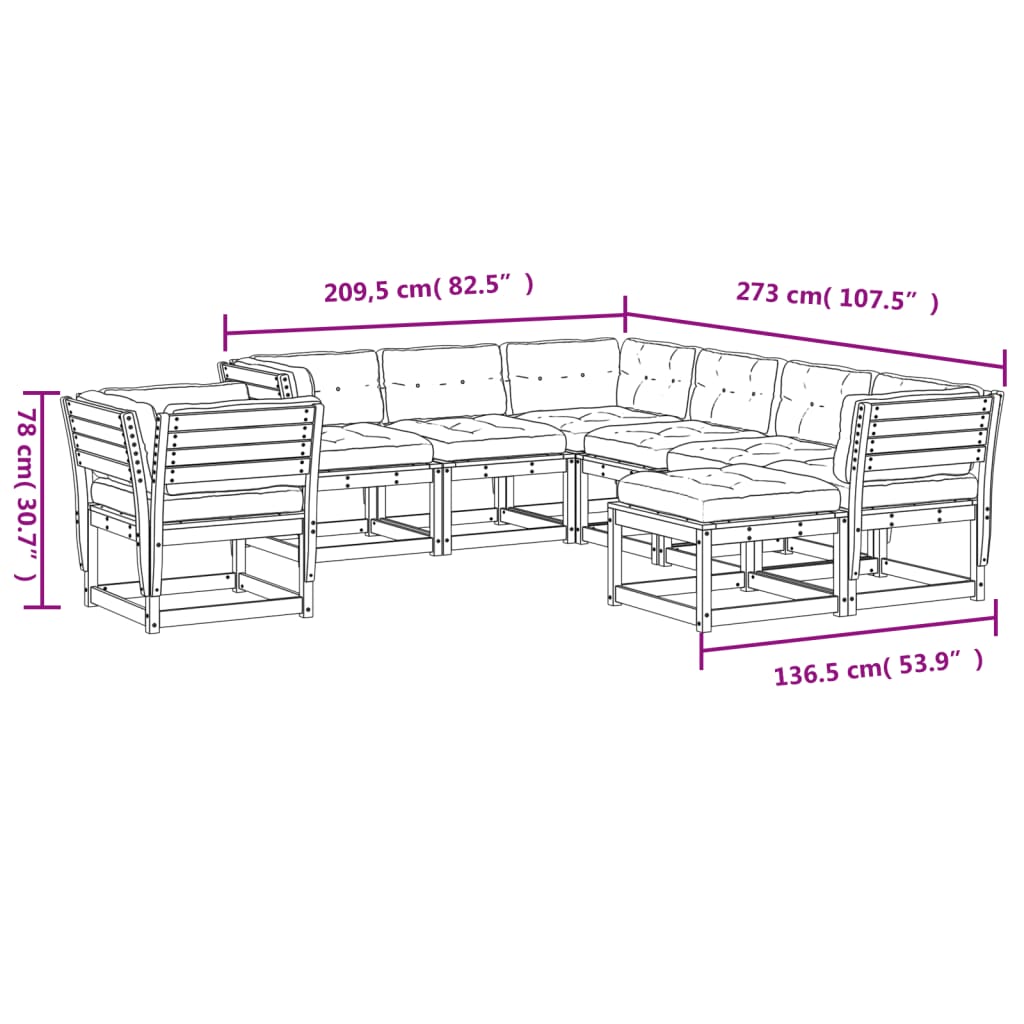 8-Delige Loungeset Met Kussens Massief Douglashout