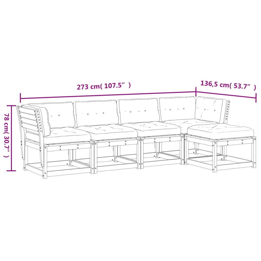 5-Delige Loungeset Met Kussens Massief Grenenhout