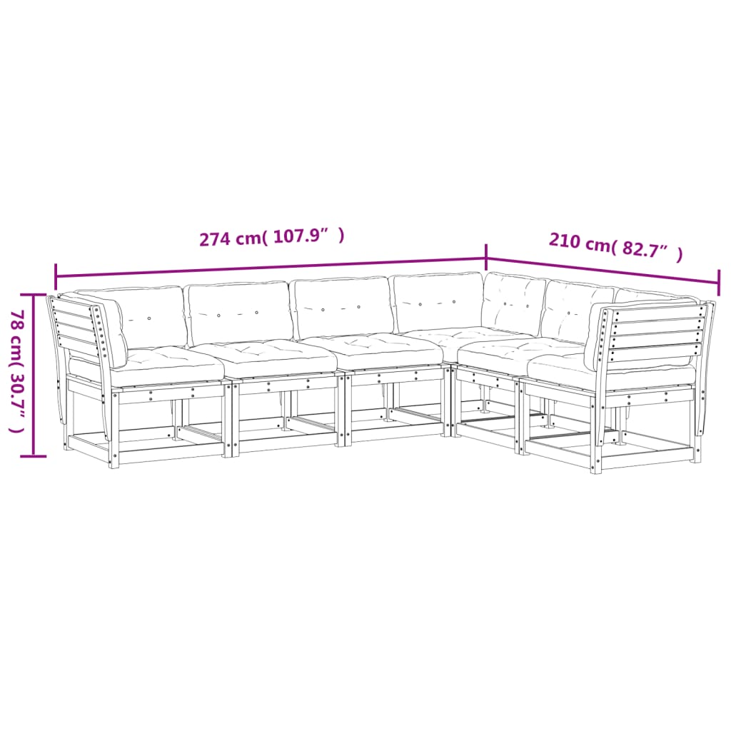 6-Delige Loungeset Met Kussens Massief Douglashout