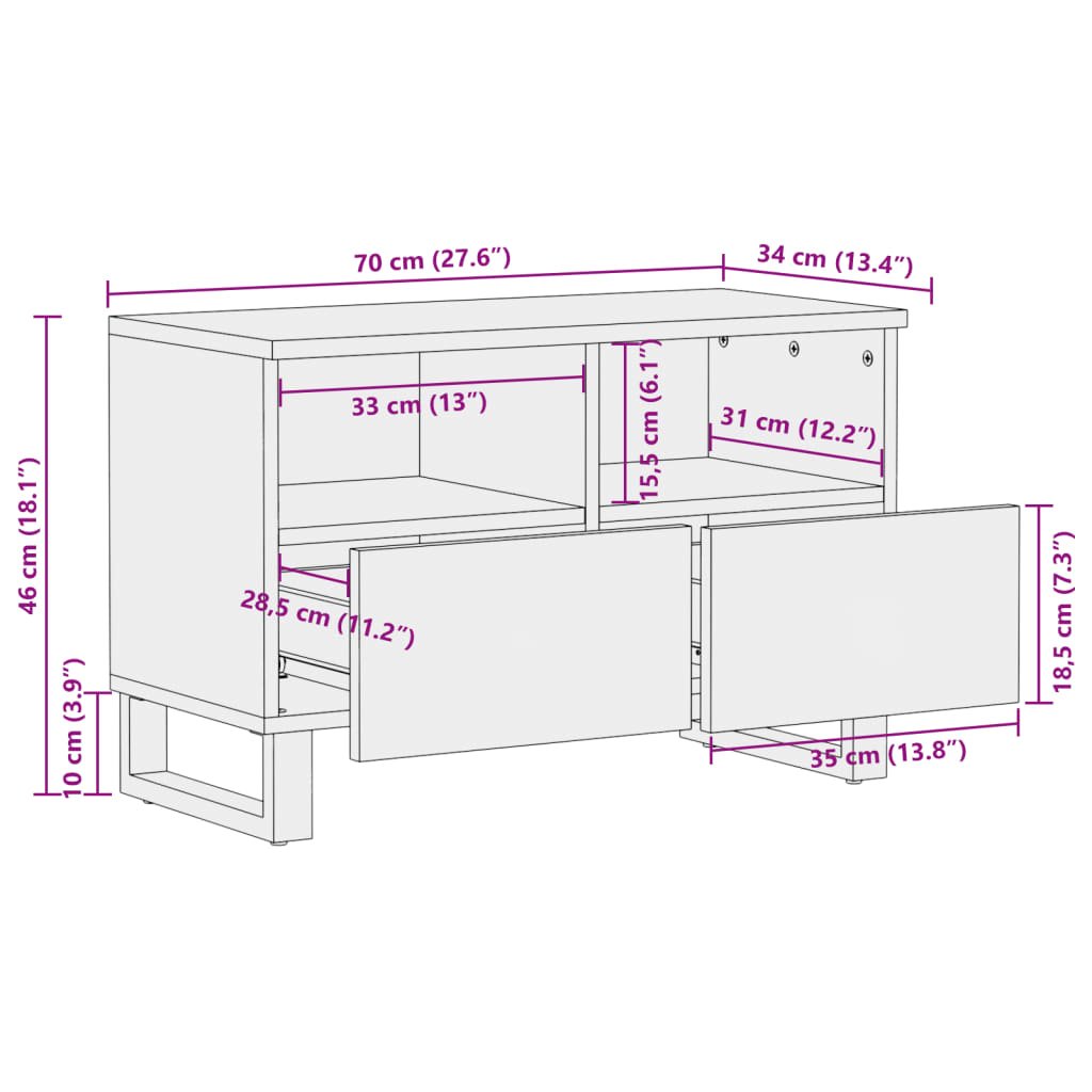 Tv-Meubel 70X34X46 Cm Massief Mangohout Bruin