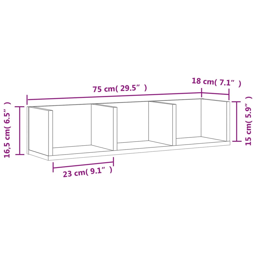 Wandkast 75X18X16,5 Cm Bewerkt Hout Wit