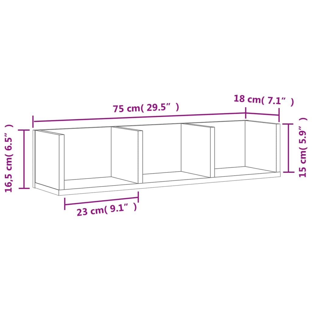 Wandkasten 75X18X16,5 Cm Bewerkt Hout Wit