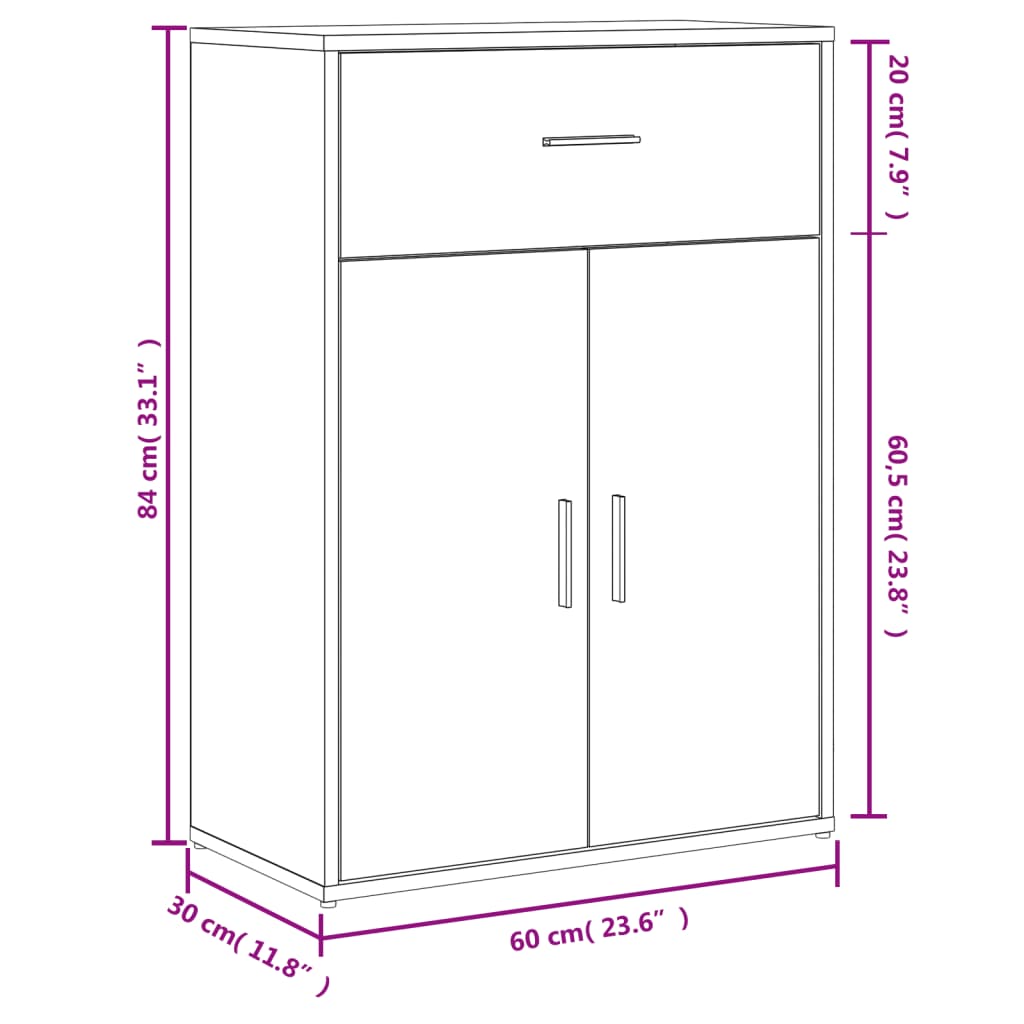 Dressoir 60X30X84 Cm Bewerkt Hout Grijs Sonoma Eikenkleurig