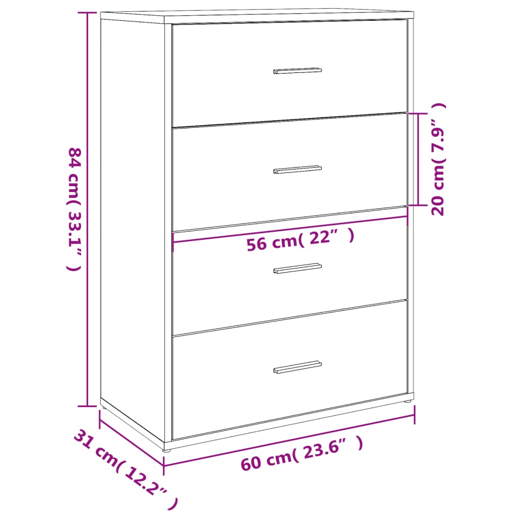 Dressoir 60X31X84 Cm Bewerkt Hout Kleurig