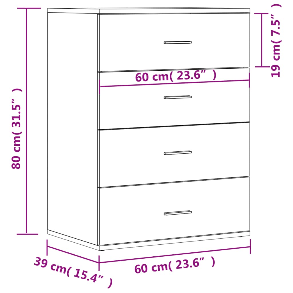 Dressoir 60X39X80 Cm Bewerkt Hout Kleurig