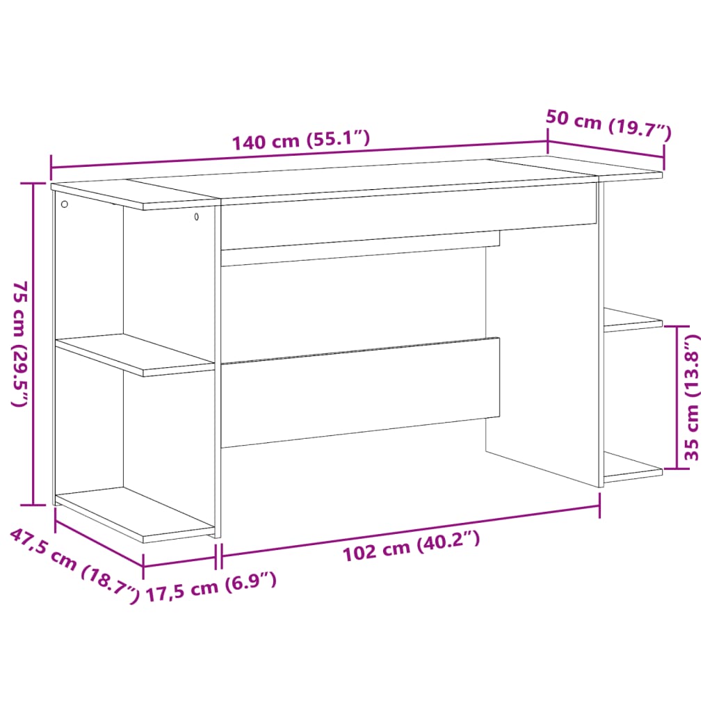 Bureau 140X50X75 Cm Bewerkt Hout Kleurig