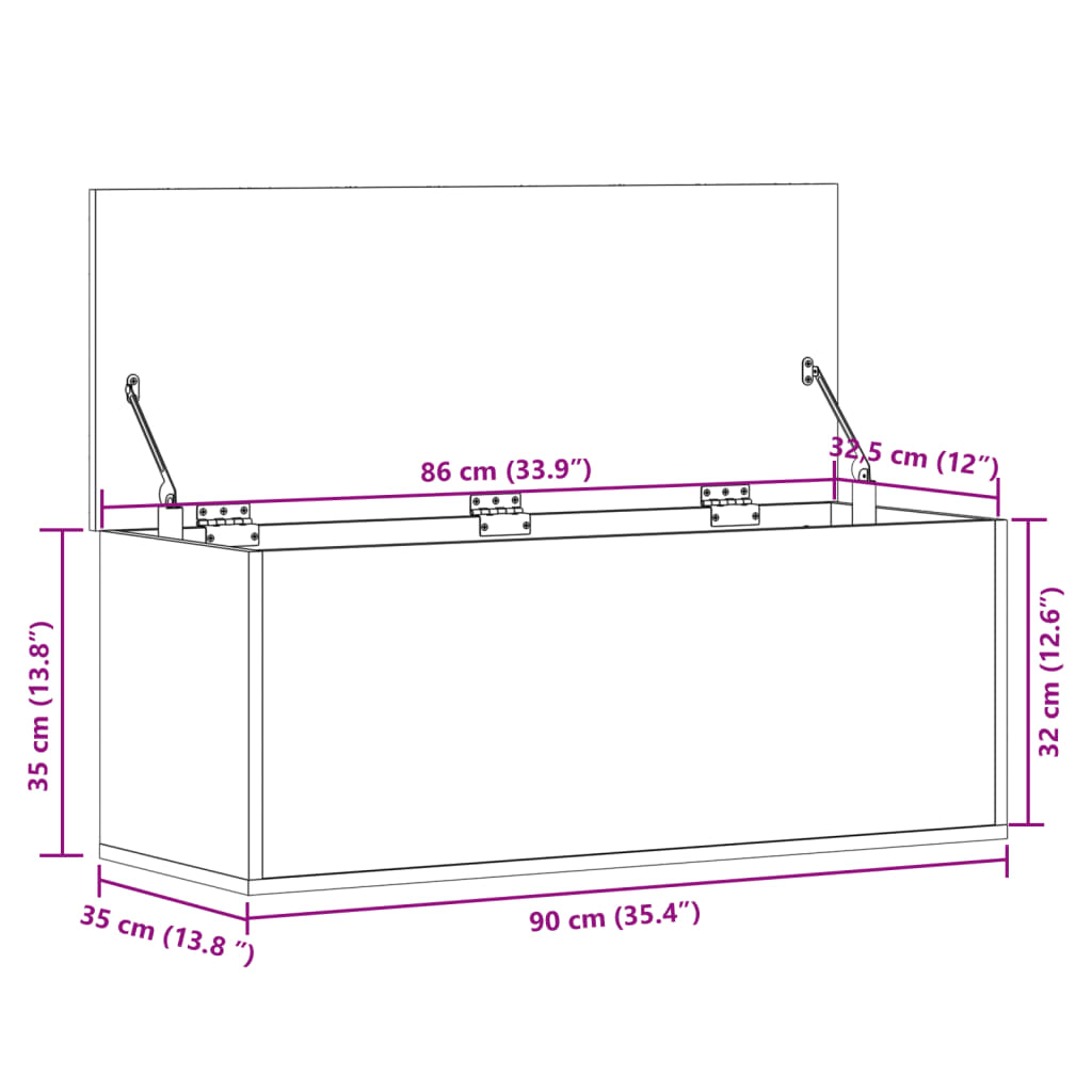 Opbergbox 90X35X35 Cm Bewerkt Hout Zwart Sonoma Eiken