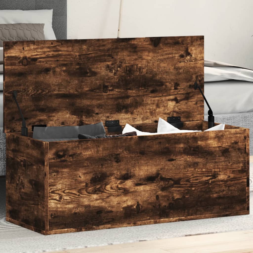 Opbergbox 90X35X35 Cm Bewerkt Hout Gerookt Eikenkleurig Oranje En Zwart