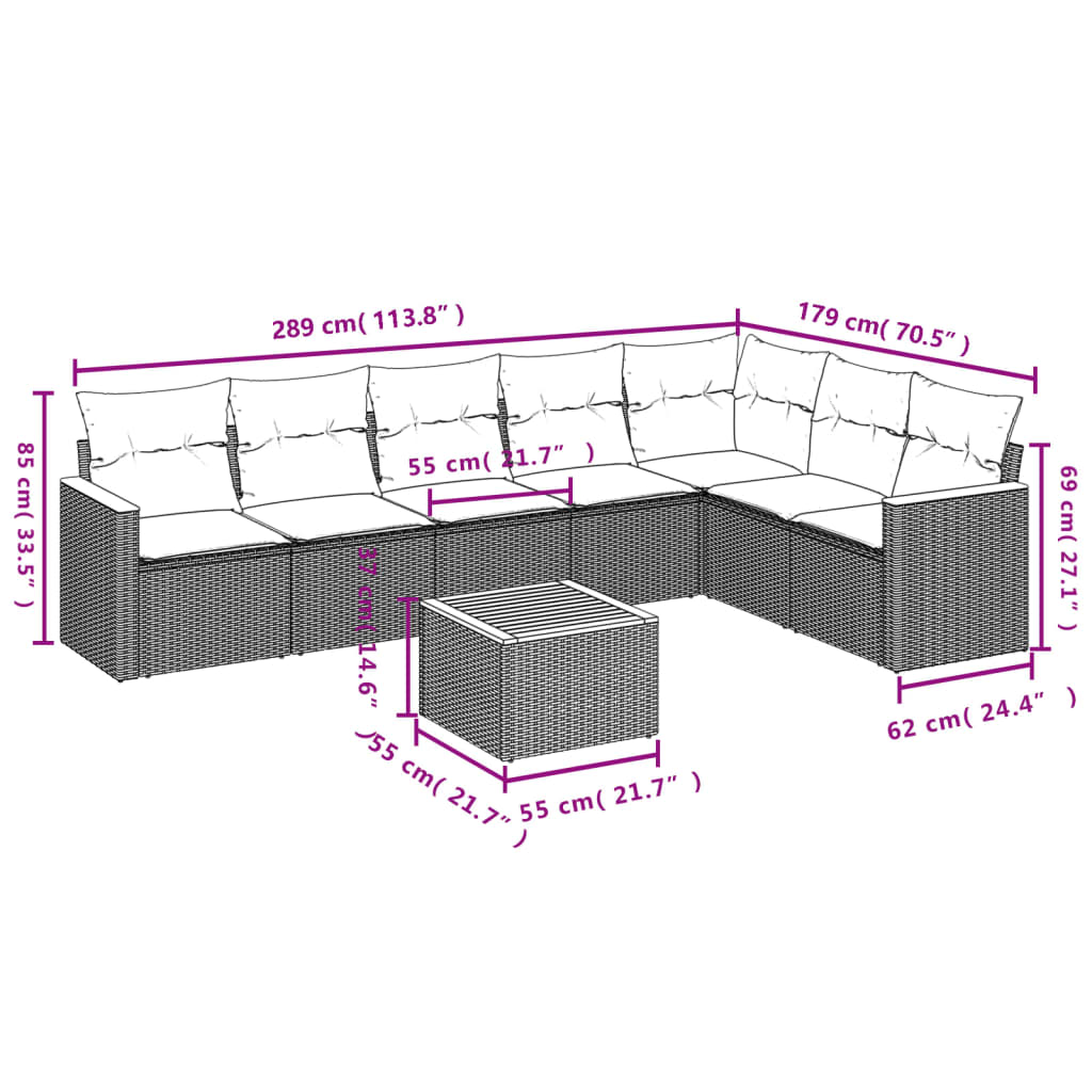 8-Delige Loungeset Met Kussens Poly Rattan Grijs