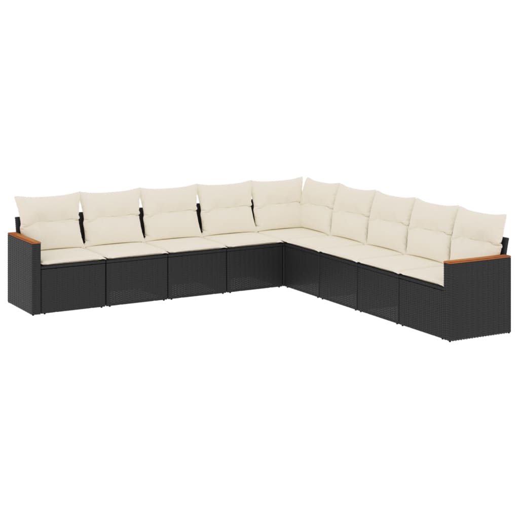 9-Delige Loungeset Met Kussens Poly Rattan Zwart
