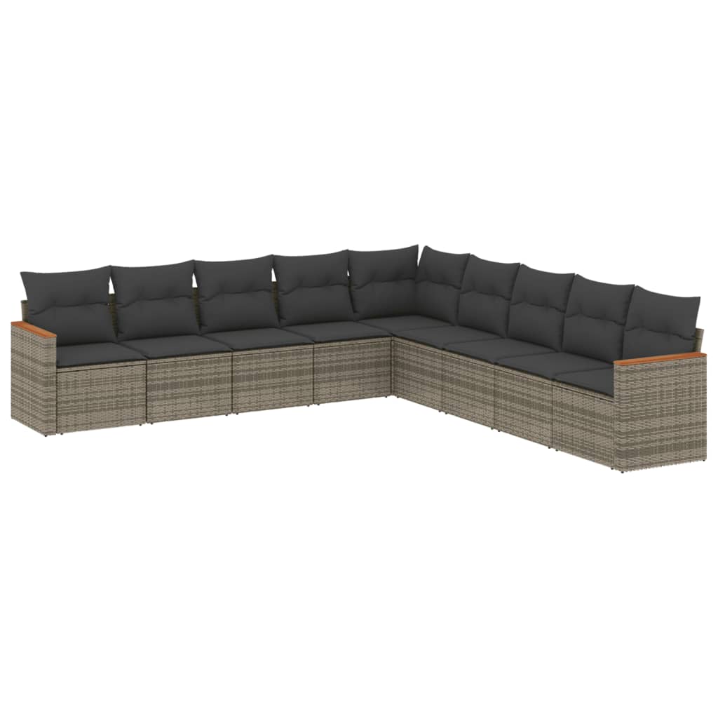 9-Delige Loungeset Met Kussens Poly Rattan Grijs