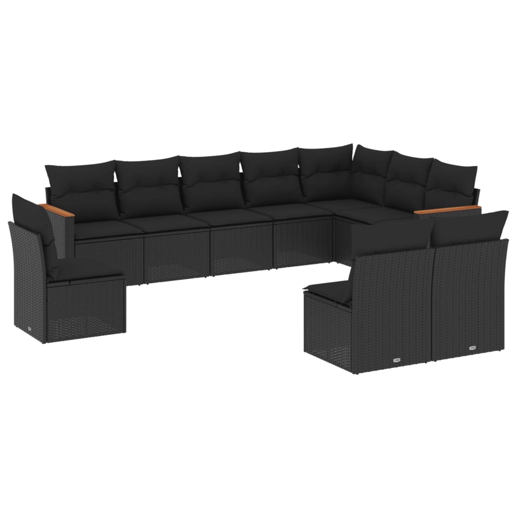 10-Delige Loungeset Met Kussens Poly Rattan Zwart